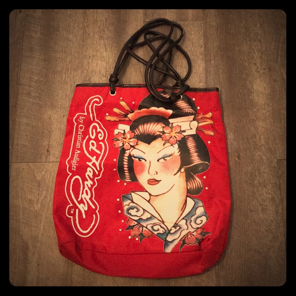 Red Ed hardy studded geisha purse